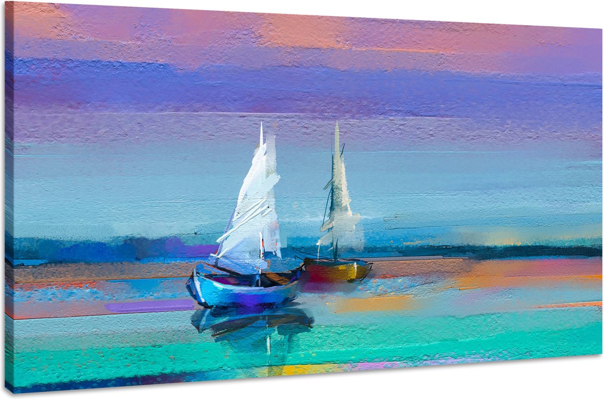 karo-art Schilderij - Zeilboten Abstract, Print op Canvas, Multikleur, Premium Print