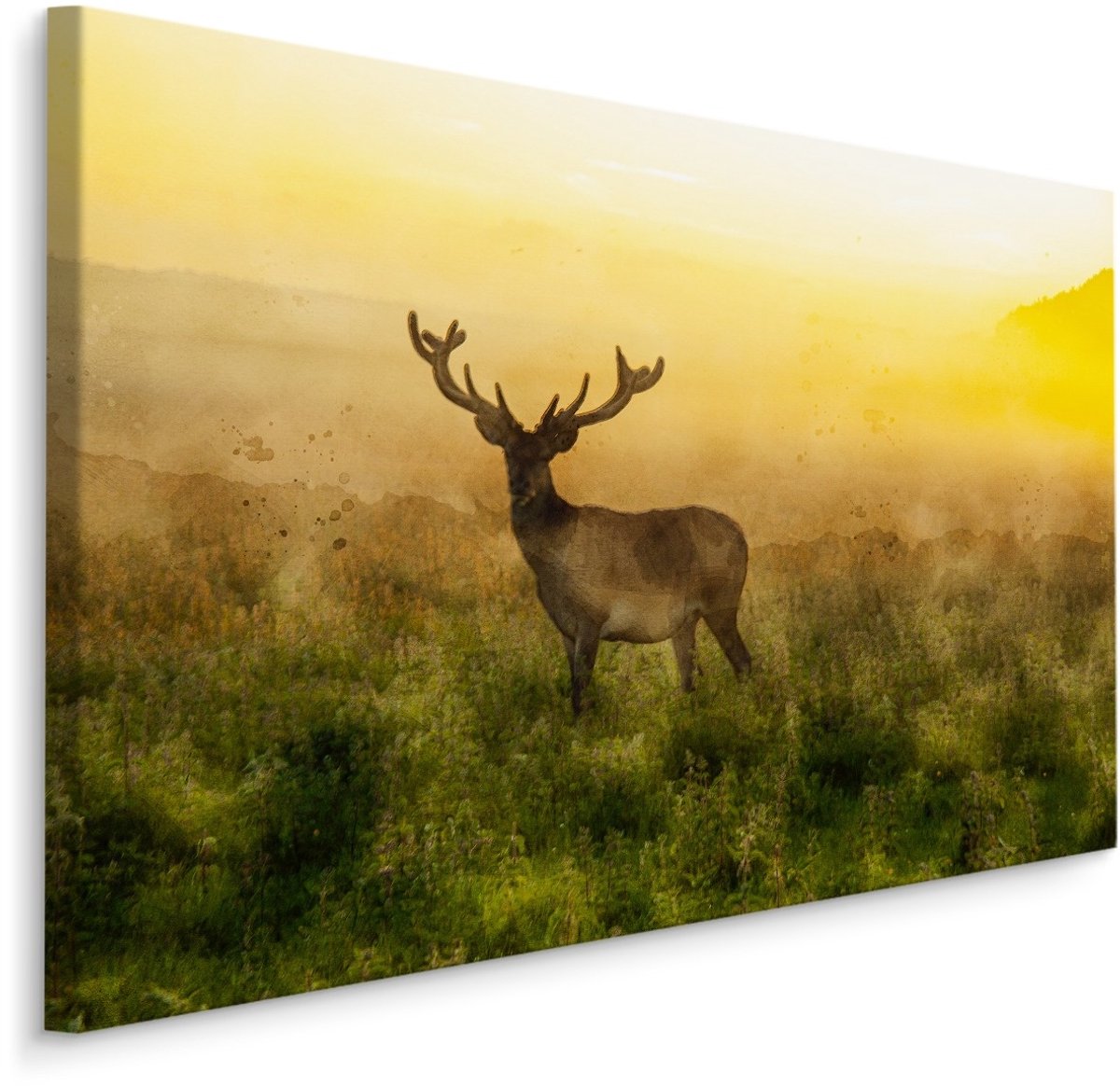karo-art Schilderij - Hert in de Mist, Premium Print Multikleur