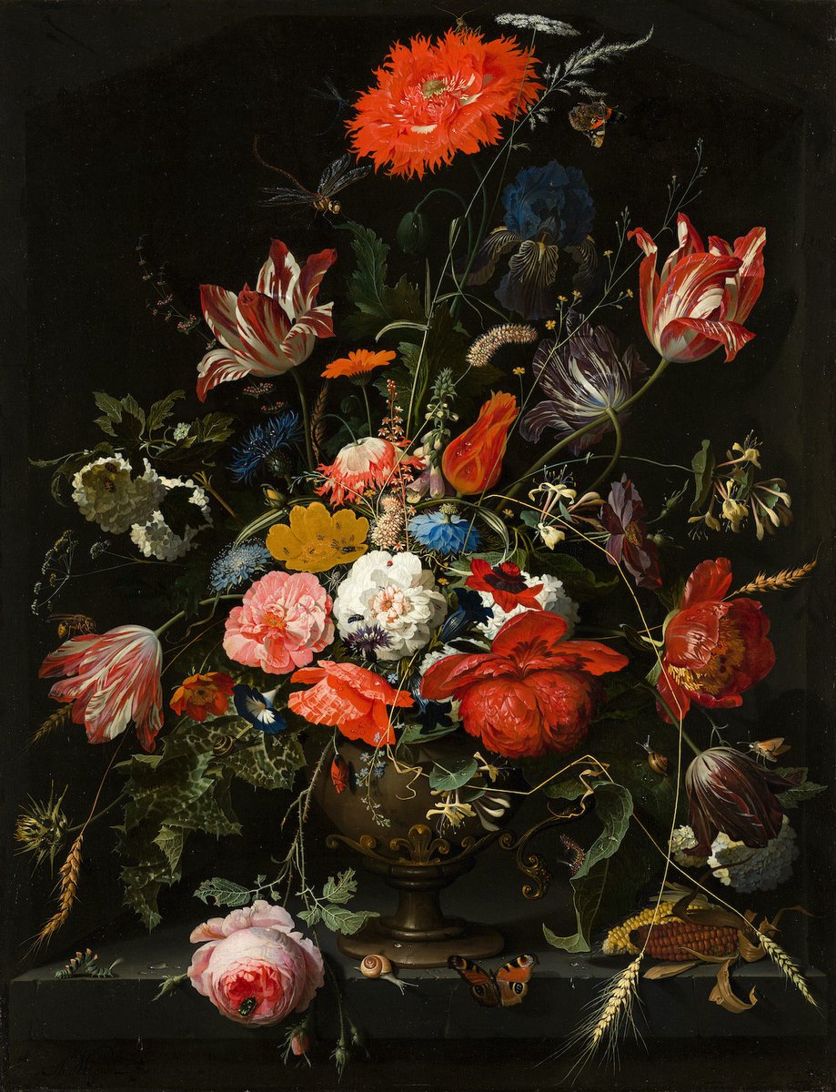 karo-art Poster - Abraham Mignon, Bloemen in een metalen vaas, 60x78cm, verpakt in stevige kartonnen rolkoker Multikleur
