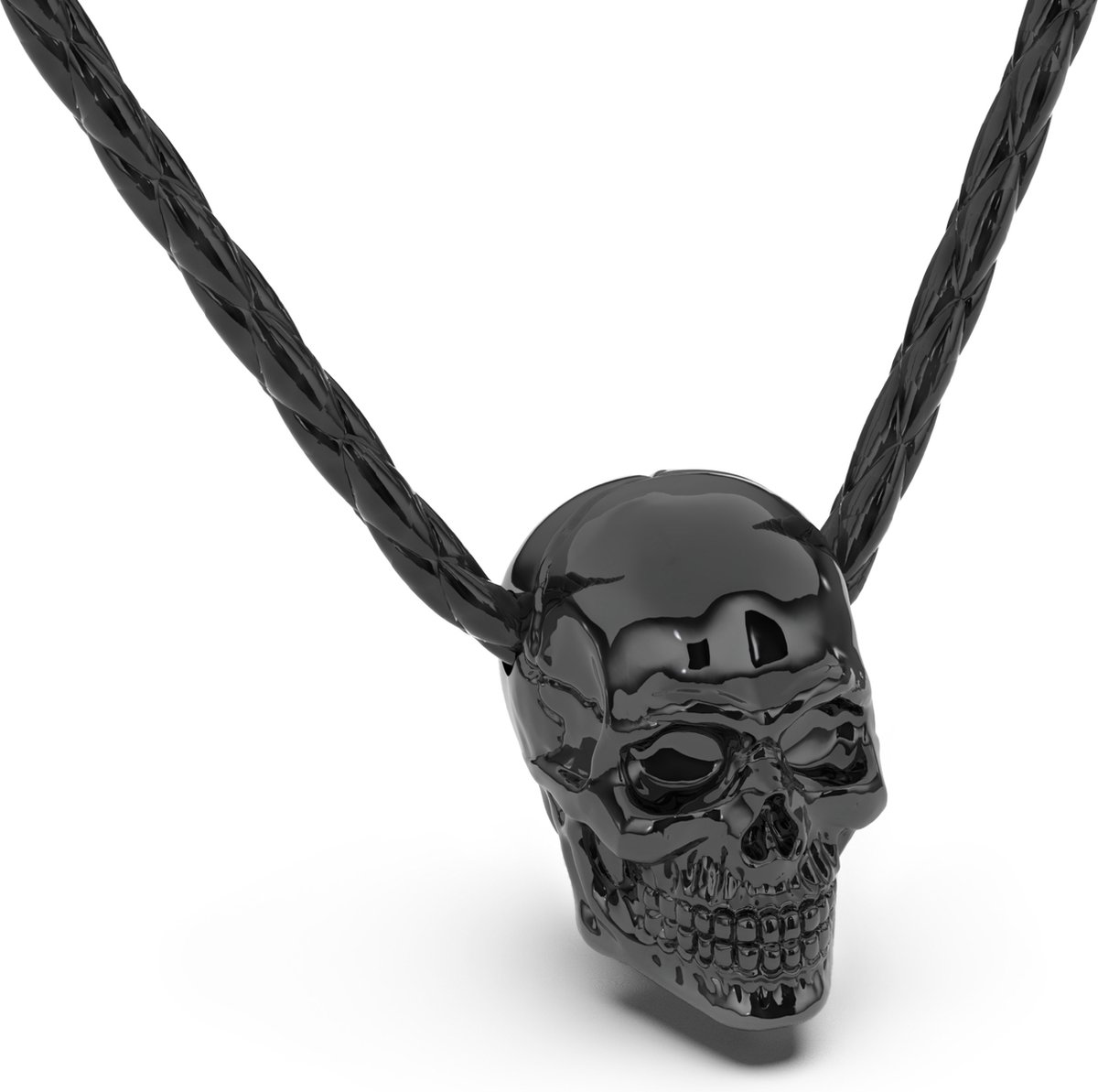 SERASAR Leren Herenketting [Skull], Zwart 50cm, Gevlochten Halsband