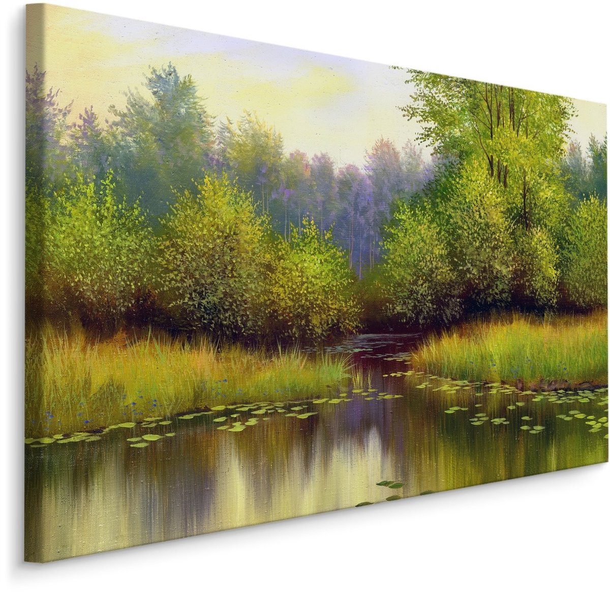 karo-art Schilderij - Bos in de Lente, Rivier, groen, Premium Print Multikleur