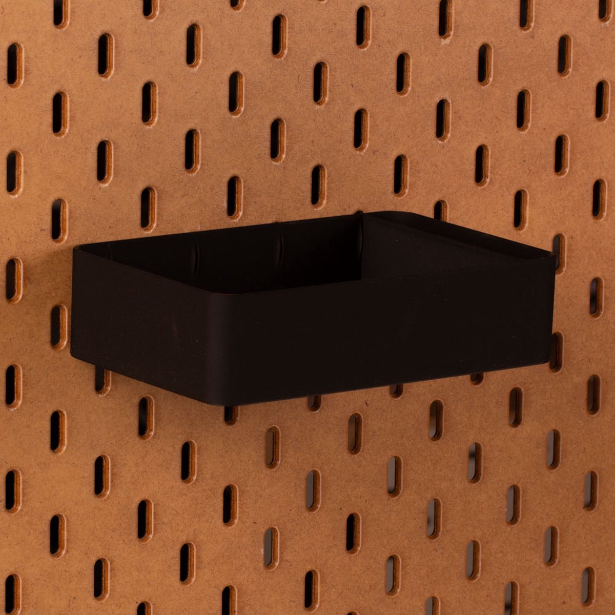 Standaard bakje voor Ikea Skadis pegboard 16x10x4 cm - Zwart - Met tussenschotjes - Opberger