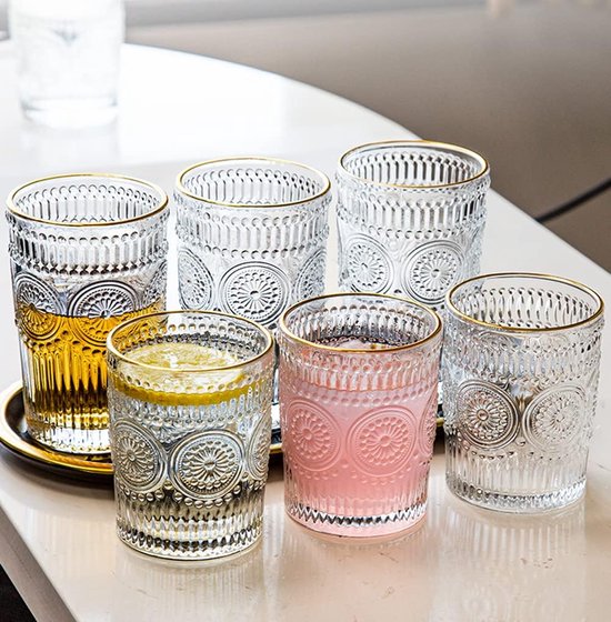 LOYUYU Set of 6 Romantic Premium Water Glasses, 250 ml, Vintage