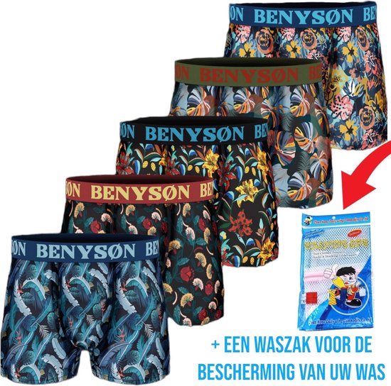 Benyson - Heren Boxershorts + Waszak - 5-Pack - Maat XL - Viscose - Katoen