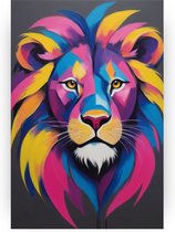Lion néon - Toile peintures colorées - Peintures lion - Décoration murale moderne - Toile - Peinture d'art - 50 x 70 cm 18mm