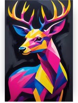 Neon hert - Wilde dieren schilderijen canvas - Muurdecoratie hert - Moderne schilderijen - Canvas schilderij - Slaapkamer decoratie - 50 x 70 cm 18mm