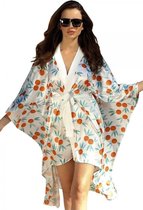 DKaren mooie satijnen kamerjas - kimono met oranje print XXL