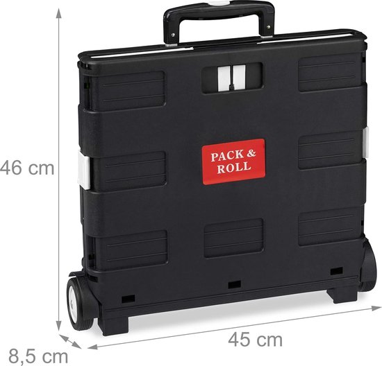 Relaxdays Chariot De Courses Pliable 50L - Poignée Télescopique Jusqu'à 35kg Noir/Gris