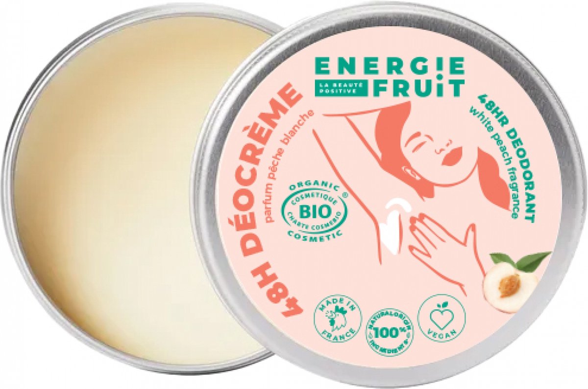 Energie Fruit 48H Deocrème Biologische Witte Perzik Geur 45 g