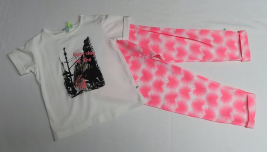 Ensemble - Meisjes - T shirt + lange broek - creme : roze - 2 jaar 92