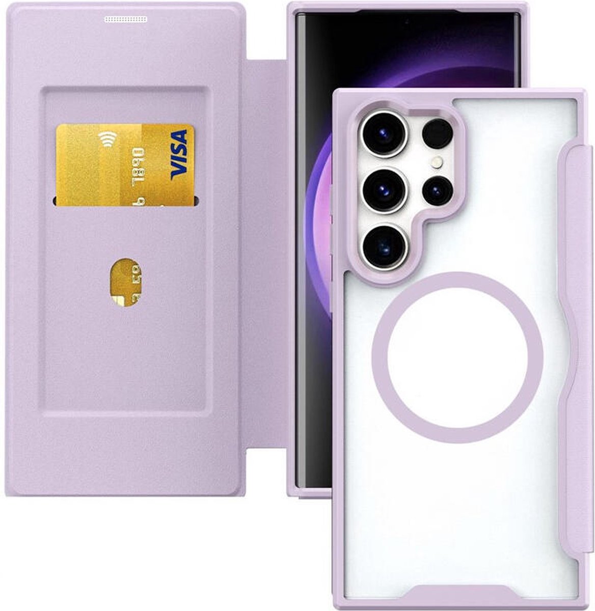 Portemonnee Hoesje Geschikt voor Samsung Galaxy S24 Ultra | Compatibel met MagSafe | Wallet Book Case met Magneet | Beschermhoes met Pasjeshouder | Paars