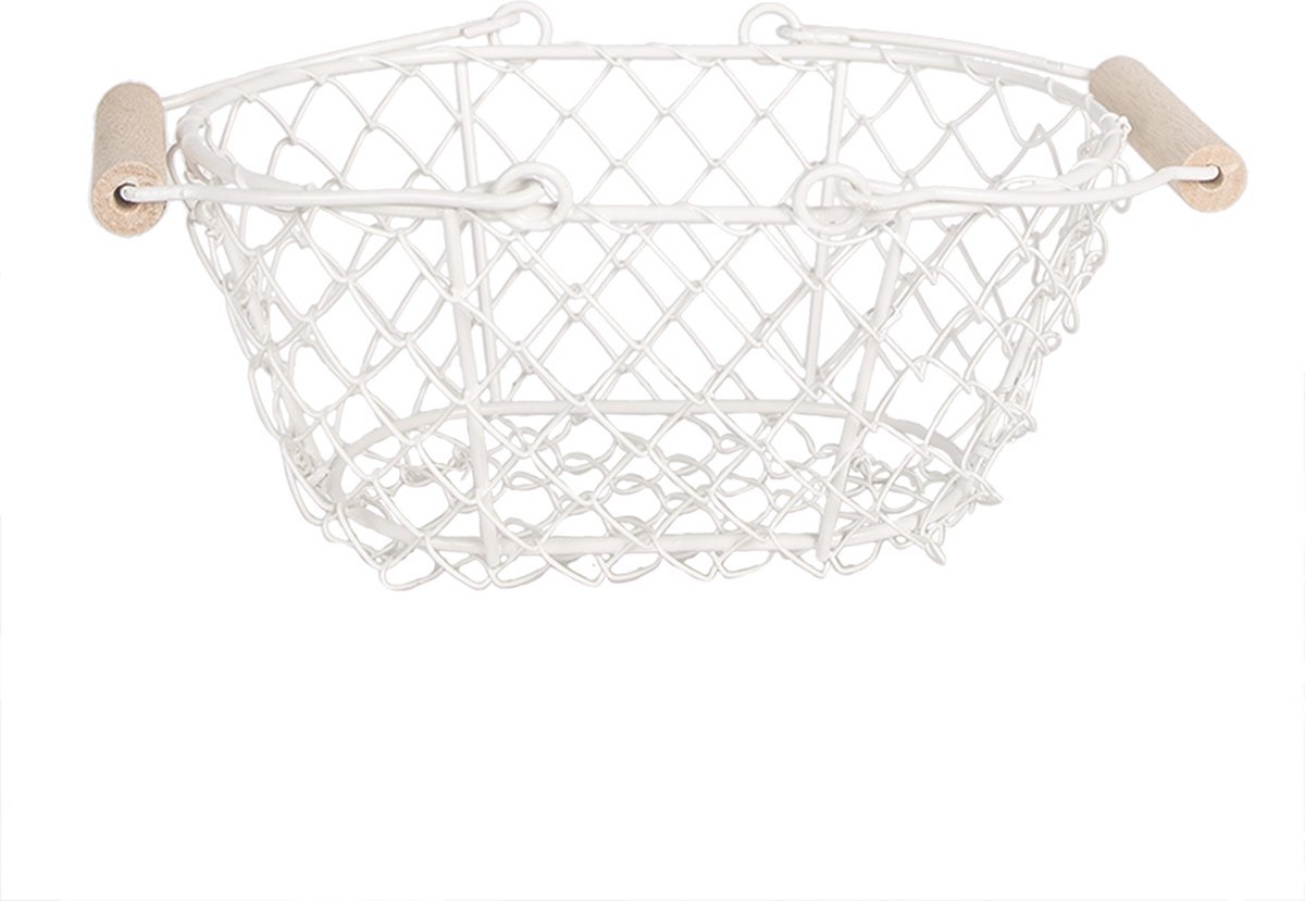 Clayre & Eef Opbergmand 20x15x9 cm Wit Ijzer Ovaal Keuken Mandjes