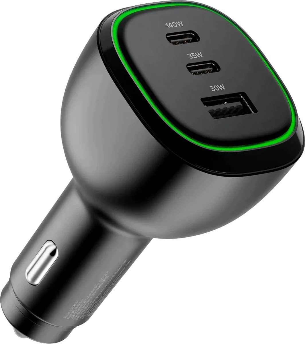 Alogic Rapid Power 165W Car Charger 2 X USB-C & 1 X USB-A Port with 240W Charging Cable, 1m - Zwart