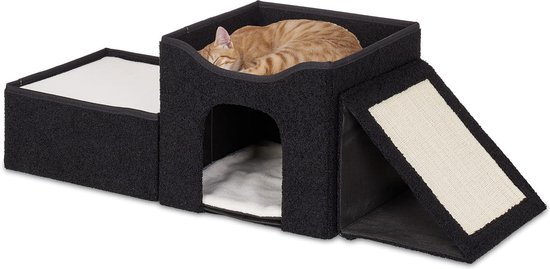 Whiwhi Kattenhuis voor binnen, met pluche kussen, hond, afneembaar en comfortabel, kattenmand, bed met antislip bodem, 60 x 45 x 45 cm