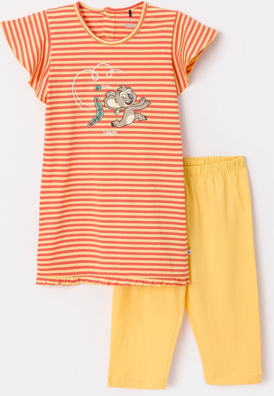 Woody Meisjes-Dames Pyjama roest-geel streep - maat 092/2J