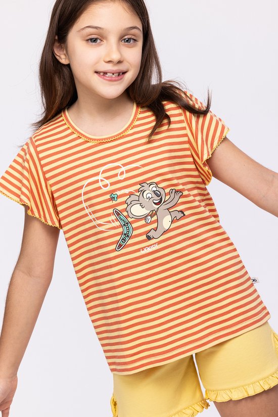 Woody pyjama meisjes - roest/geel - koala - gestreept - 241-10-PSG-S/930 - maat 140