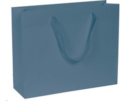 Papieren Tassen Blauw - 24+10x20 cm - A5 liggend - Luxe lintjes - Grijsblauw - Luxe Cadeautasjes - 20 Stuks