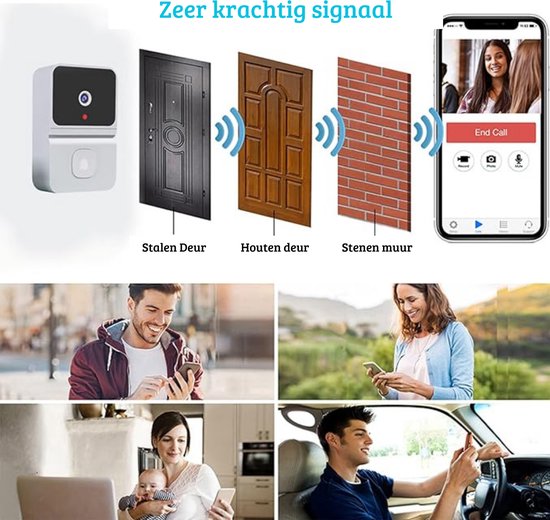 Slimme Video deurbel met Camera - Met WiFi en App - Ring Geluid - Draadloos - Met Nachtzicht - 480P - Tweerichtingsgesprek - Cloud Opslag - Wit — afbeelding 2