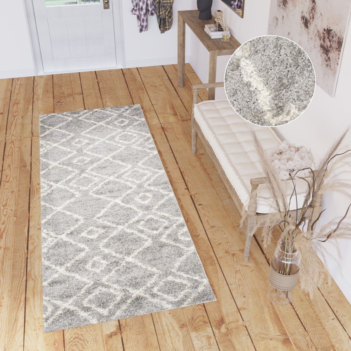 Tapiso Delhi Vloerkleed Hoogpolig Shaggy Loper Maat- 80x300 Lichtgrijs 2