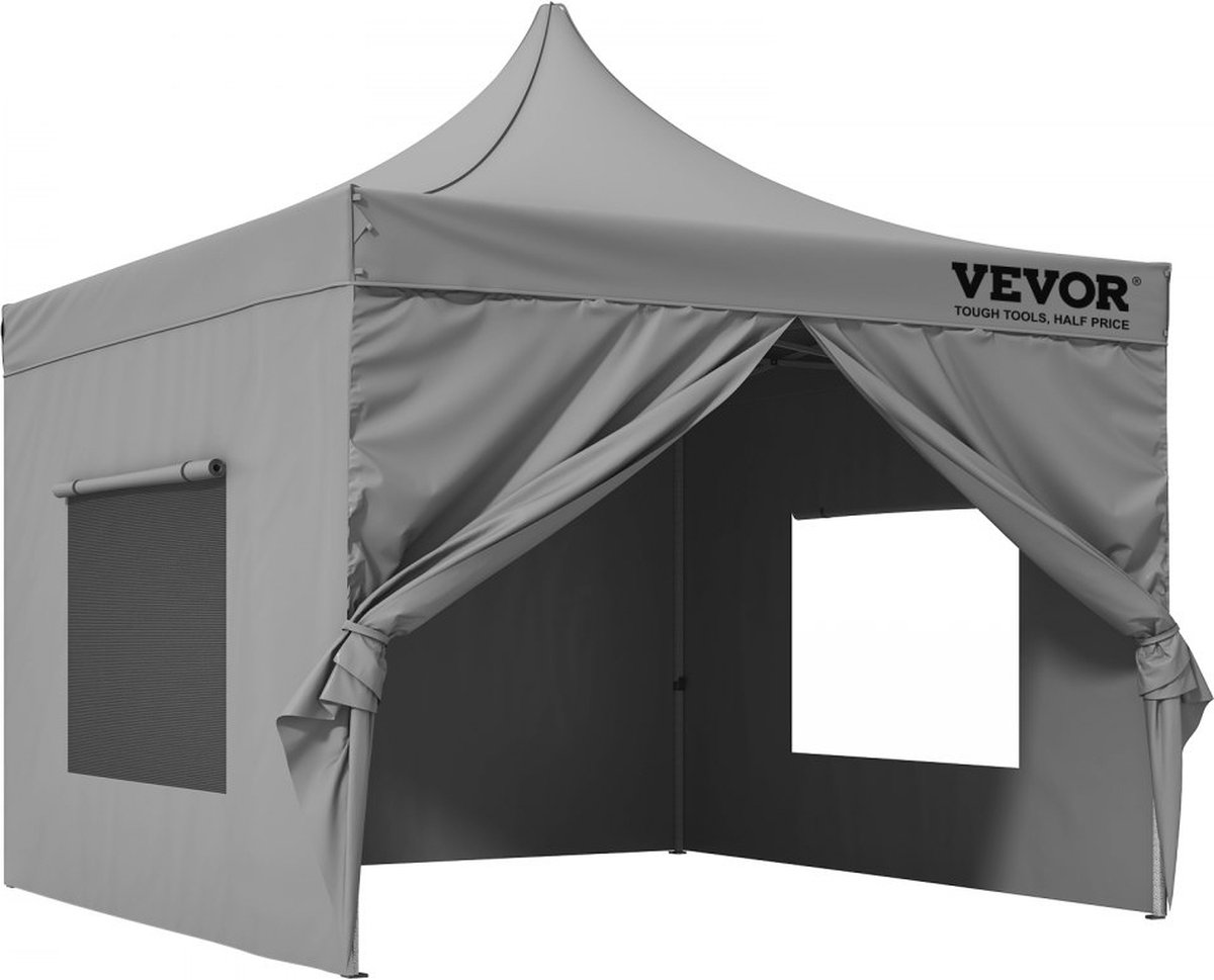 paviljoen 304,8x304,8x320cm tuintent 500D PU zilveren stof opvouwbaar paviljoen in hoogte verstelbaar incl. opbergtas partytent 6-8 personen pop-up tent opvouwbare tent tuinpaviljoen voor kampeertrip