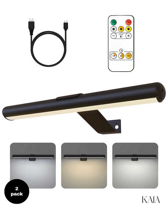 Qaan Living - Oplaadbare Schilderijverlichting - Draadloze Wandlamp - Draadloze Schilderijverlichting Oplaadbaar - Touch en remote - Dimbaar LED 3000K/4000K/6500K - Oplaadbare Schilderijlamp Snoerloos - Sterke Accu Schilderijlamp - Zwart