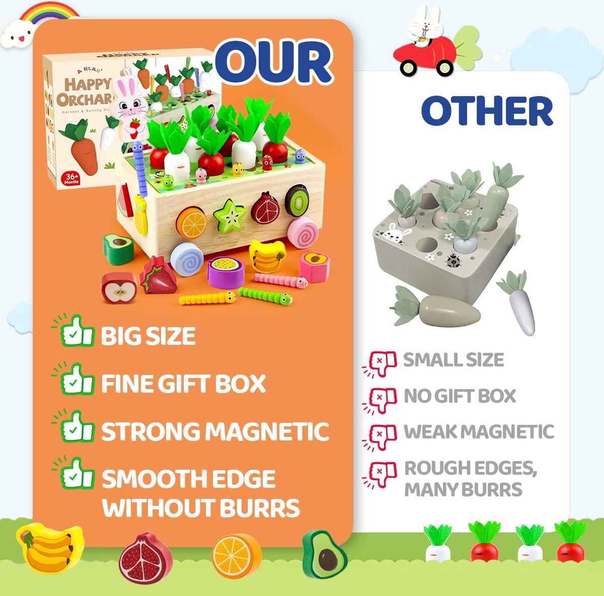 DINORUN Montessori Toys Houten speelgoed voor het tellen van cijfers en wiskunde, met opbergtas