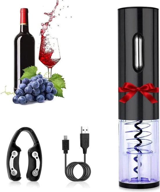 Oplaadbare elektrische kurkentrekker met oplaadsokkel, 6-in-1 flesopener geschenkdoos met 2-in-1 beluchtingstuit, vacuümsluiting, draadsnijder en USB -oplaadkabel