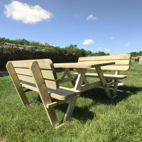 Foto: Picknicktafel 140 cm king 4cm dikte met rugleuningen