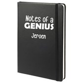 Notitieboek met naam en quote 'Notes of a Genius', lederlook kaft, B5 formaat, gelinieerd, 240 pagina's