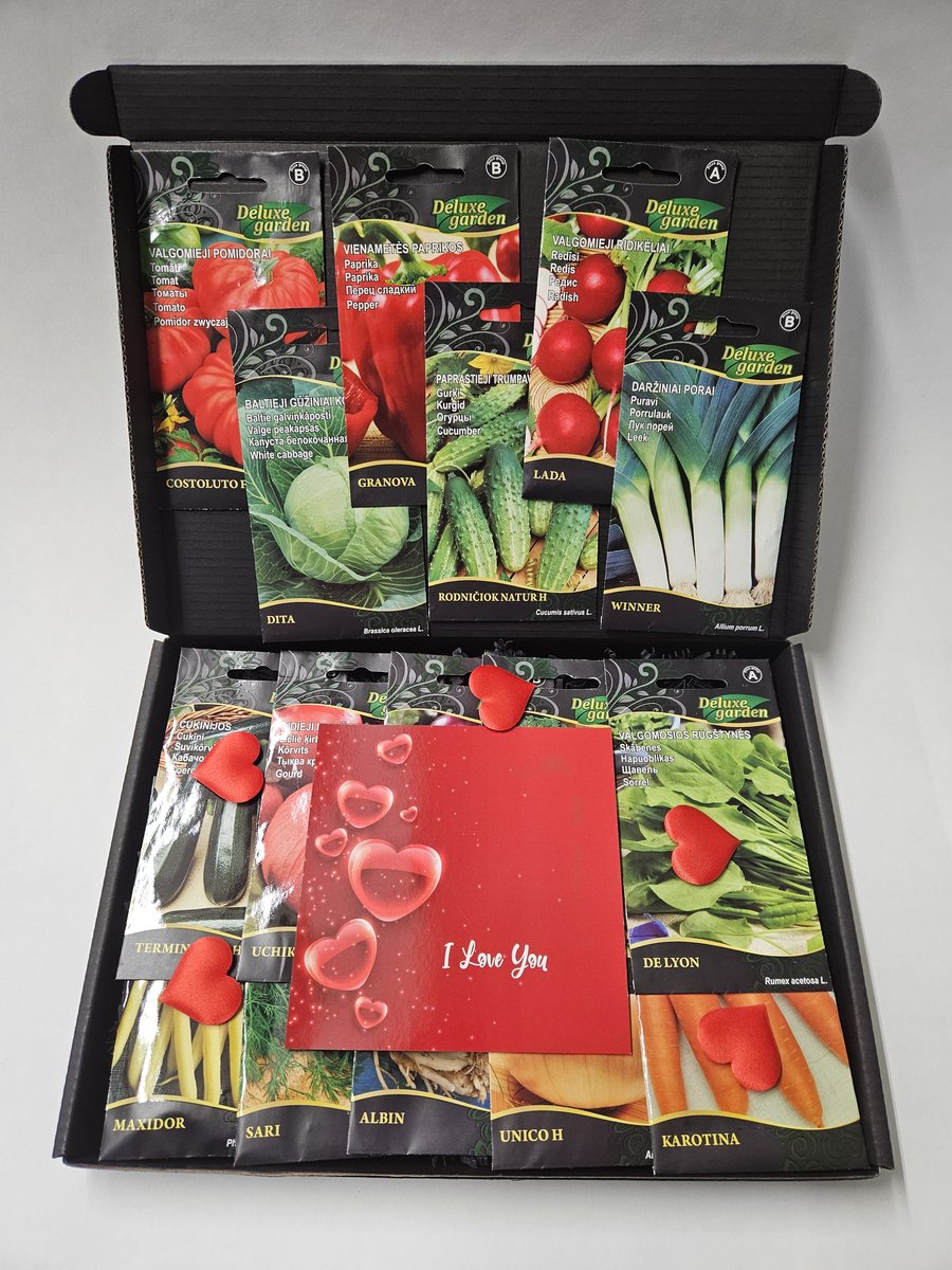Zaden Pakket met Mystery Card 'I Love You' met jouw eigen persoonlijke videoboodschap. Pakket met 18 verschillende bloemen-, kruiden- en groentenzaden in 1 box door de brievenbus. | Verjaardag | Vaderdag | Moederdag | Kerst | Sinterklaas | Jubileum
