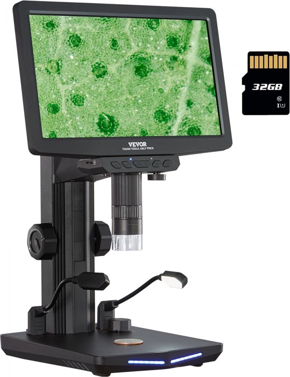 Dakta® digitale microscoop met 26 cm HD-scherm 10X-1300X vergroting gereflecteerde lichtmicroscoop USB-microscoop 8 LED, 2 miljoen pixels, 1080P videoresolutie, 1920x1080 fotoresolutie 32 GB geheugenkaart