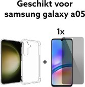 samsung galaxy a05 transparant antishock backcover + 1x privacy screenprotector | samsung galaxy a05 doorzichtig antischok achterkant + 1x privacy tempered glas protectie