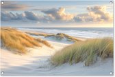 Tuinposter strand - Tuindecoratie duinen - 90x60 cm - Natuur poster voor in de tuin - Buiten decoratie - Schutting tuinschilderij - Tuindoek muurdecoratie - Wanddecoratie balkondoek