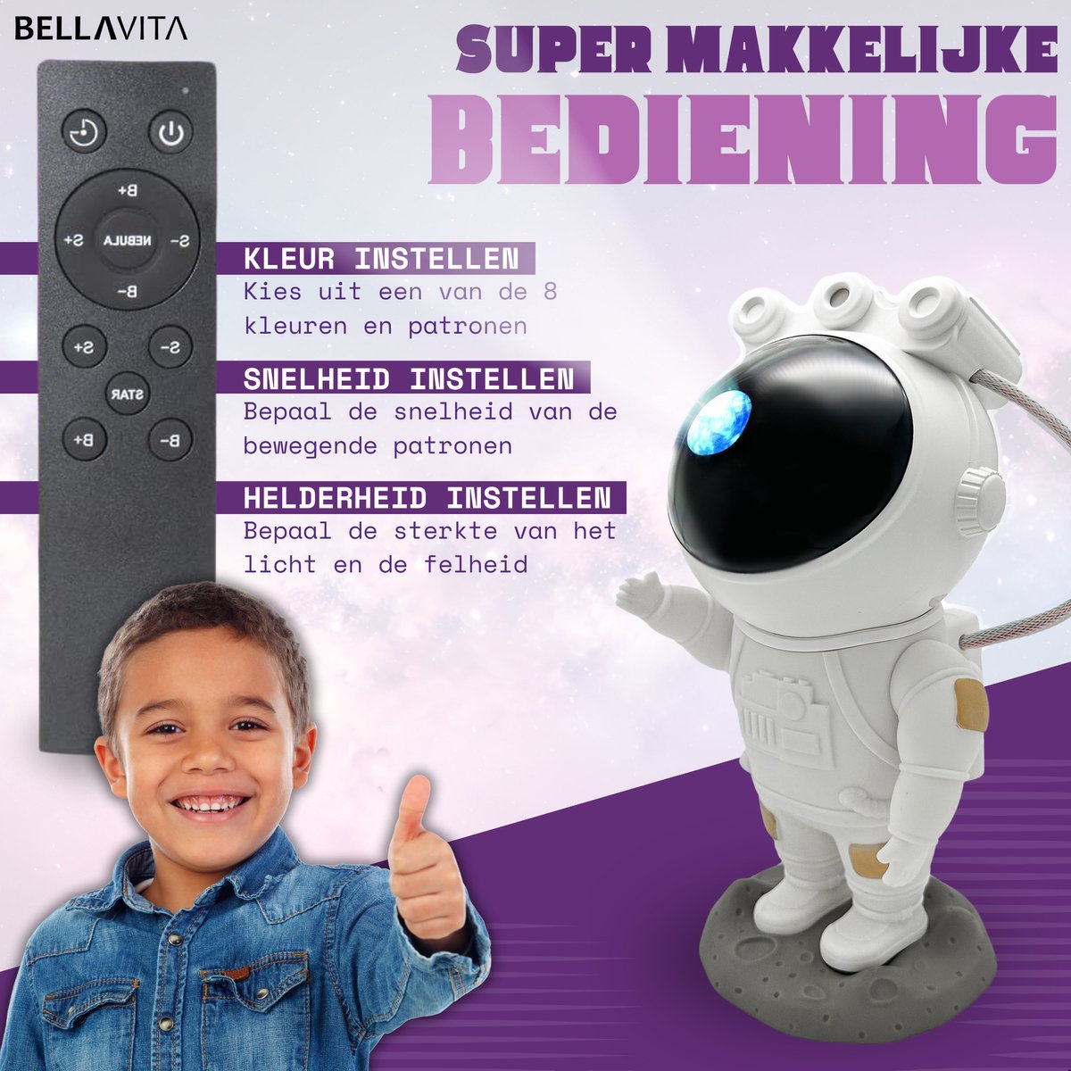BELLAVITA ® Astronaut Sterren Projector - Galaxy Projector - Sterrenhemel - Astronaut - Lamp - Sterren - Nachtlamp - Kind - Kinderen - Kids - Lamp voor kids – foto 8