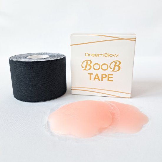 DreamGlow Boob Tape 5cm Zwart + 2 Coussinets Silicone