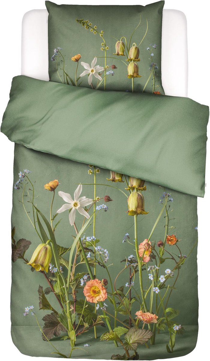 Essenza Ficaria Dekbedovertrek Biologisch Katoensatijn Greenish - Eenpersoons – 140x200/220 cm