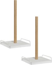 2x stuks keukenrol houders wit 16 x 30 cm - Keukenpapier/keukenrol houders van hout