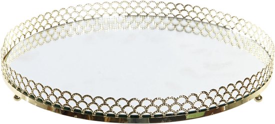 Items Kaarsenbord-plateau - goud - spiegelbodem - rond - 25 cm - Kaarsenonderzetter