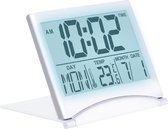 MMOBIEL Klok numérique LCD Réveil de voyage pliable avec rétroéclairage - Klok de bureau Wekker numérique avec température et date - Wekker numérique - Klok numérique sur piles incluses - Argent