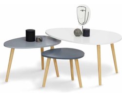Set van 3 uittrekbare salontafels Gaia gelakt wit grijs Scandinavisch