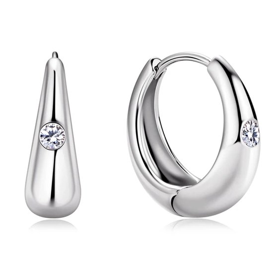 Boucles d'oreilles avec diamant Lab Grown - Argent sterling 925 - Plaqué rhodium - Créoles épaisses - Boucles d'oreilles pour femme -