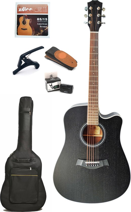 KNOBBOUT 41 inch Klassieke Gitaar- Goede kwaliteit intonatie en geluidseffect -Professionele studie-unieke Sapele-hout met gouden textuur-Natuur gemaakt sapele hout- Hoge hardheid en zeer duurzaam - Zwart gitaar -Inclusief accessoires
