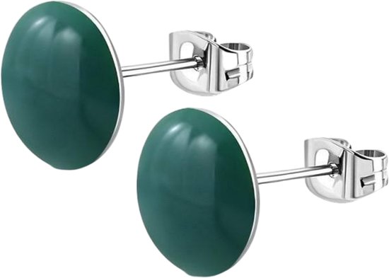 Aramat jewels ® - Ronde oorbellen groen emaille staal 9mm
