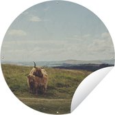 Tuincirkel Schotse Hooglanders - Gras - Wolken - Dieren - 90x90 cm - Ronde Tuinposter - Buiten