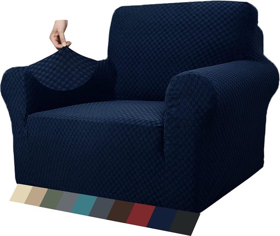 Foto: Nieuwste jacquard stoelhoezen voor woonkamer super stretch antislip stoel slipcover met armen honden huisdiervriendelijk 1 delige bankbeschermer fauteuil cover 1 zits marineblauw 