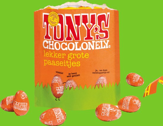 Tony's Chocolonely Paaseitjes Chocolade - Melkchocolade Karamel Zeezout - Uitdeelzak Pasen - Paaschocolade - Paascadeautjes voor Kinderen - Paas Cadeau - 1 x 180 Gram Paaseieren - Tony's Chocolonely