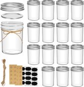 Kleine Mason Potten 8 oz - 16 Pack, Regelmatige Mond Mason Jar met Deksels en Seal Bands, Glazen Half Pint Inmaakpot voor Kruiden, Jam, Honing, Augurk, Dessert, Douche Bruiloft Gunsten, DIY