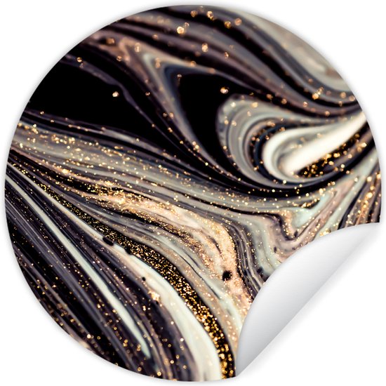 WallCircle - Stickers muraux - Cercle de papier peint - Aspect marbre - Zwart - Or - Wit - Glitter - Marbre - 120x120 cm - Cercle mural - Autocollant - Papier peint autocollant rond XXL