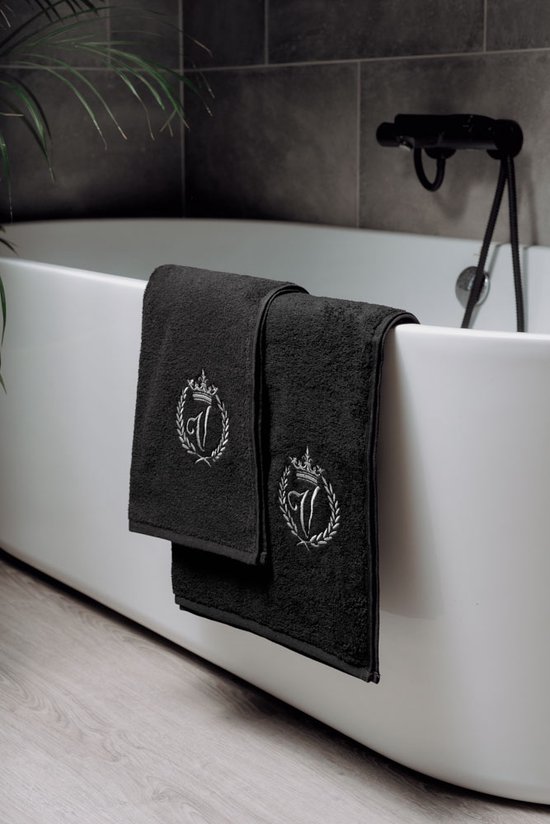 Embroidered Towel / Personalized Towel / Monogram towel / Beach Towel - Bath Towel Black Letter V 50x70