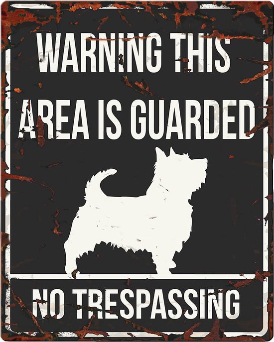 WARNING SIGN SQUARE TERRIER GB 20x25cm noir